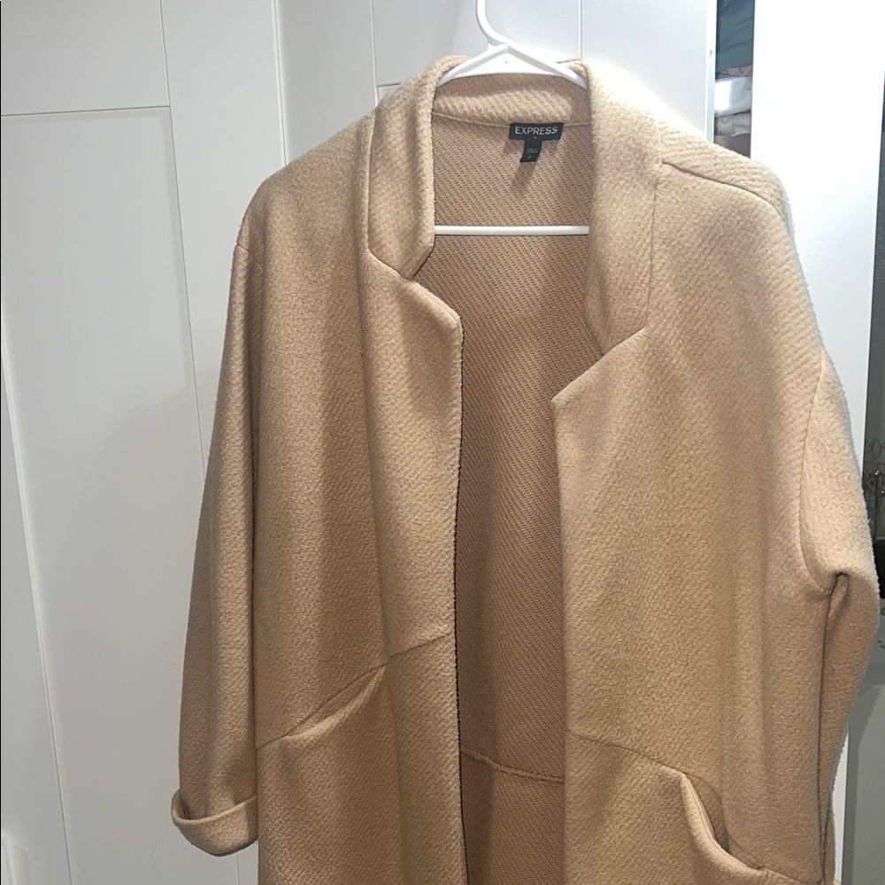 Express Neutral Camel Open-Front Coat
